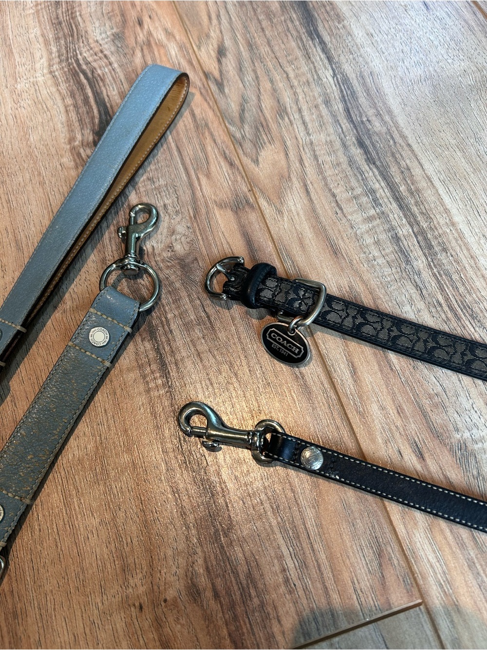 Coach Gray and Black Leather Key Straps with Logo Charm